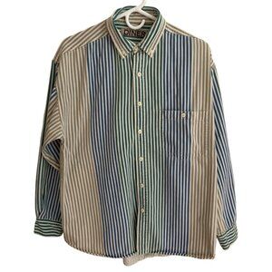 Vintage DINER Men’s Button Down Multi-Colored Stripes Long Sleeve Shirt Large